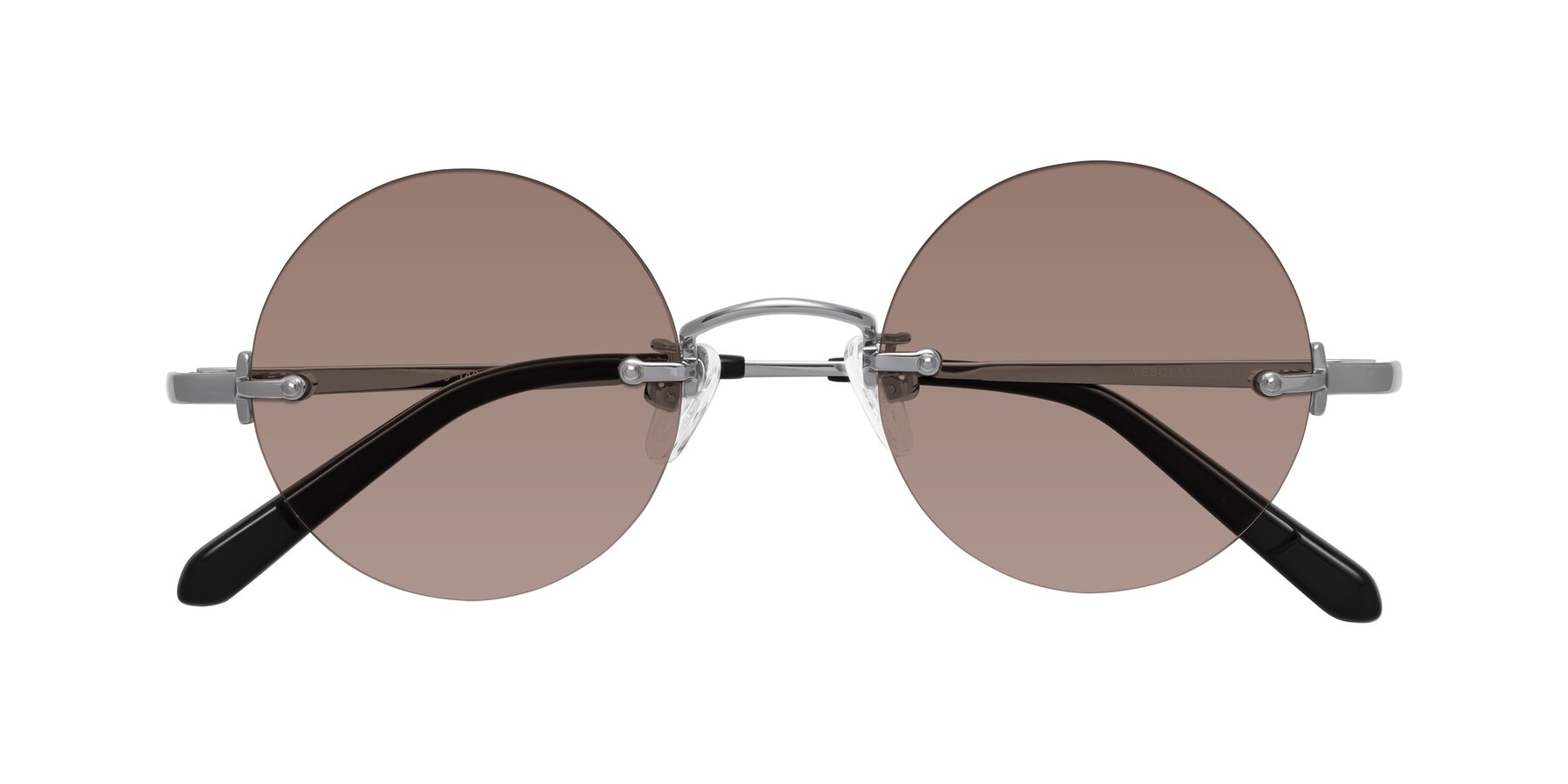 Folded Front of Jen in Silver with Medium Brown Tinted Lenses