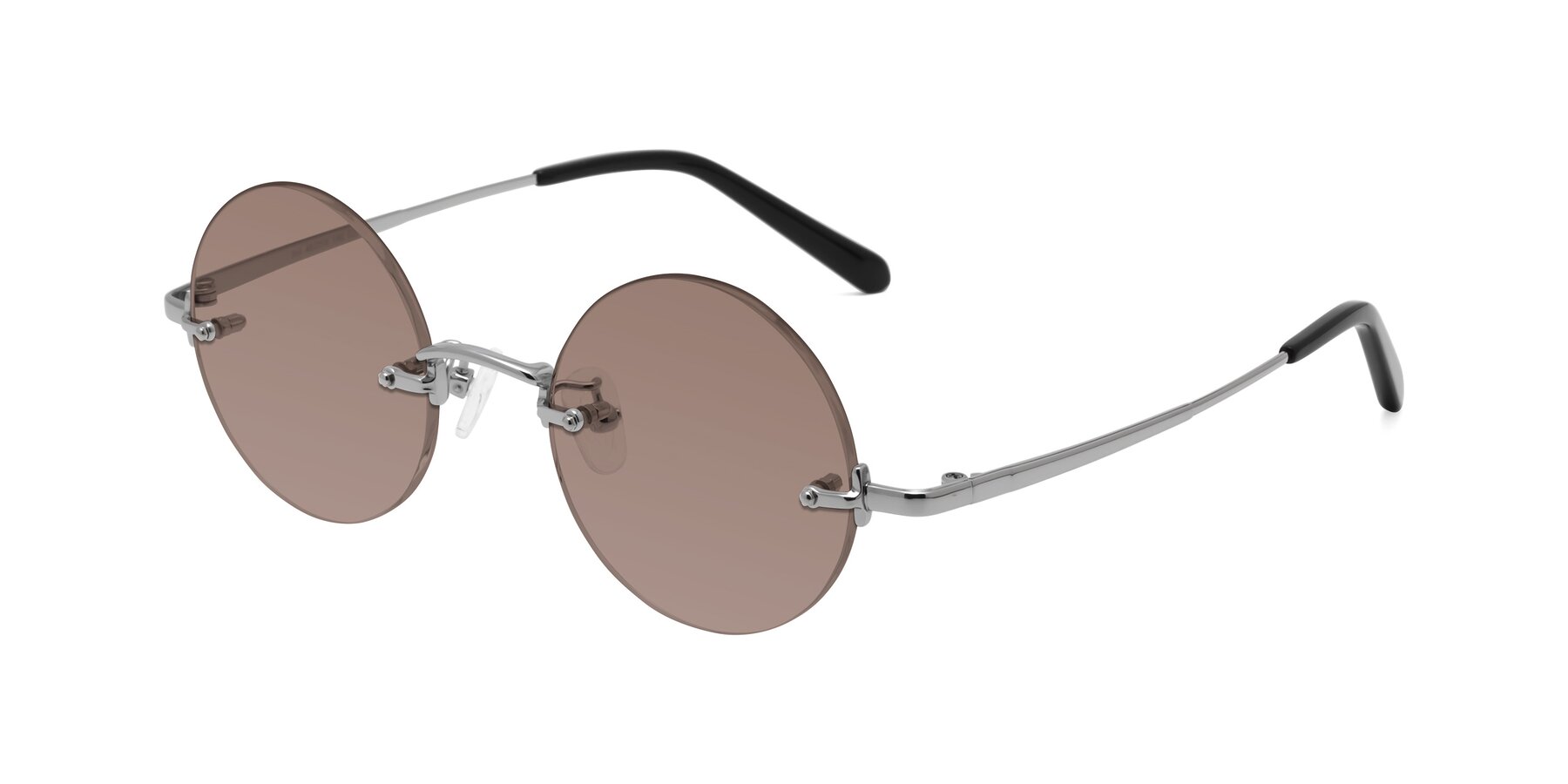 Angle of Jen in Silver with Medium Brown Tinted Lenses