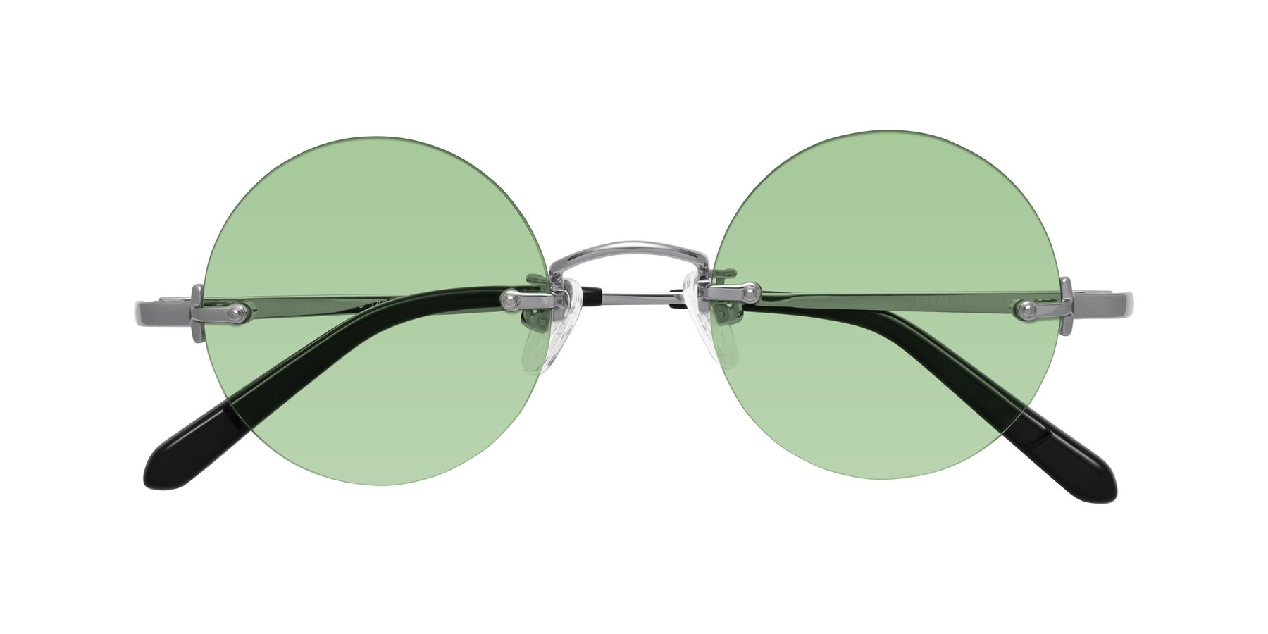 Folded Front of Jen in Silver with Medium Green Tinted Lenses