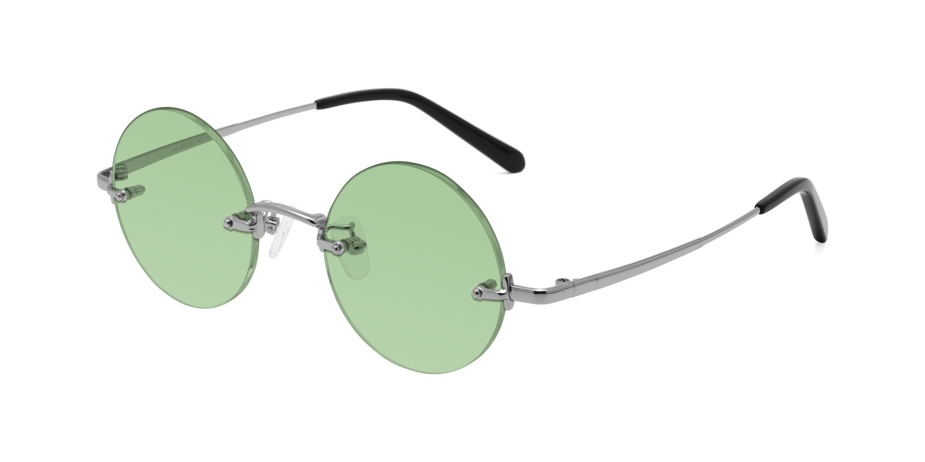 Angle of Jen in Silver with Medium Green Tinted Lenses