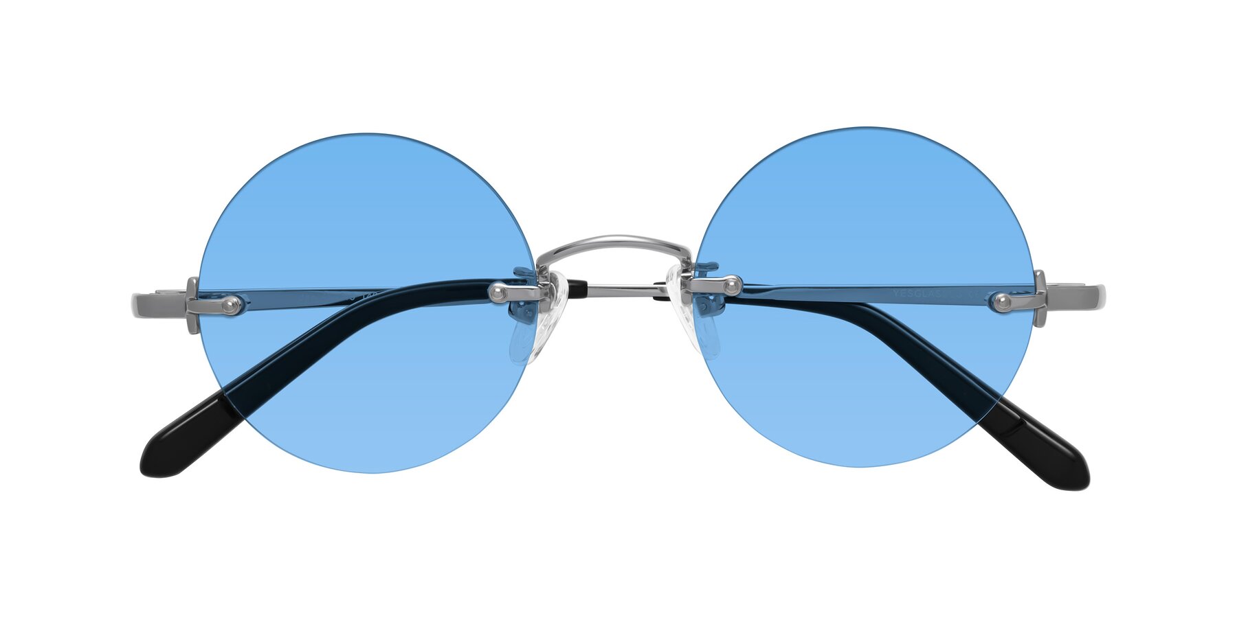 Folded Front of Jen in Silver with Medium Blue Tinted Lenses