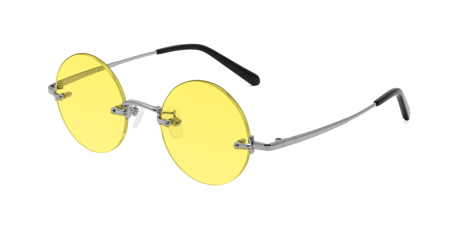 Angle of Jen in Silver with Medium Yellow Tinted Lenses