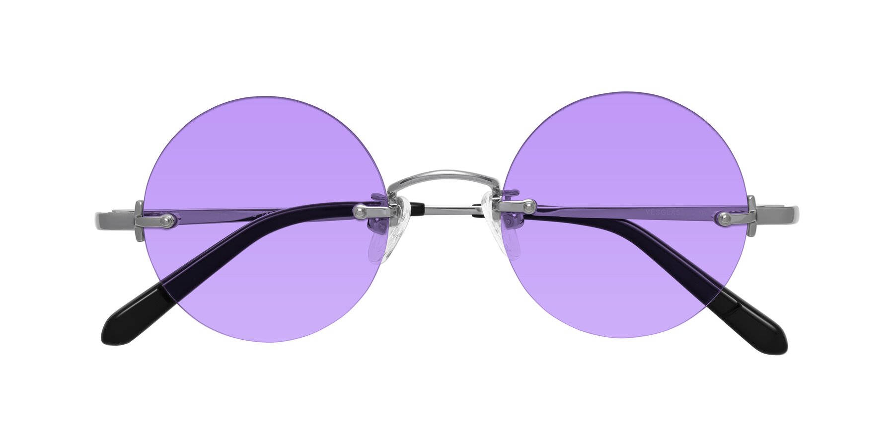 Folded Front of Jen in Silver with Medium Purple Tinted Lenses