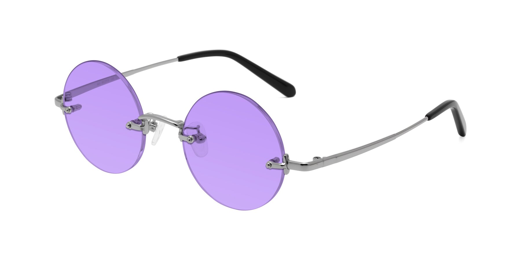 Angle of Jen in Silver with Medium Purple Tinted Lenses