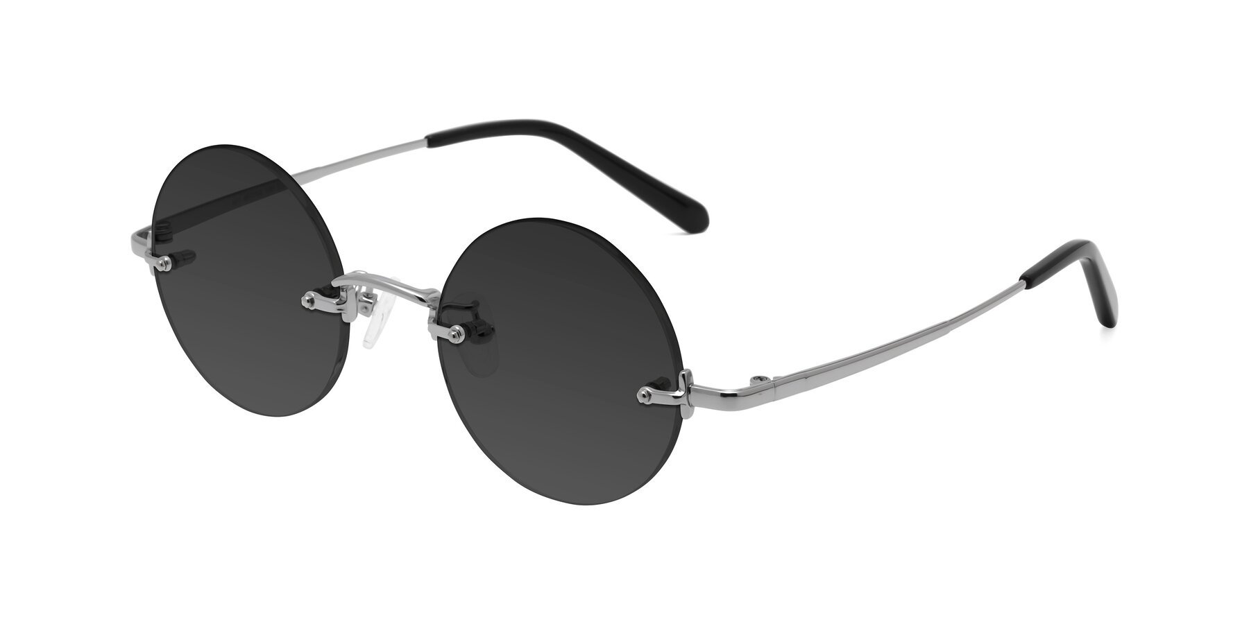 Angle of Jen in Silver with Gray Tinted Lenses