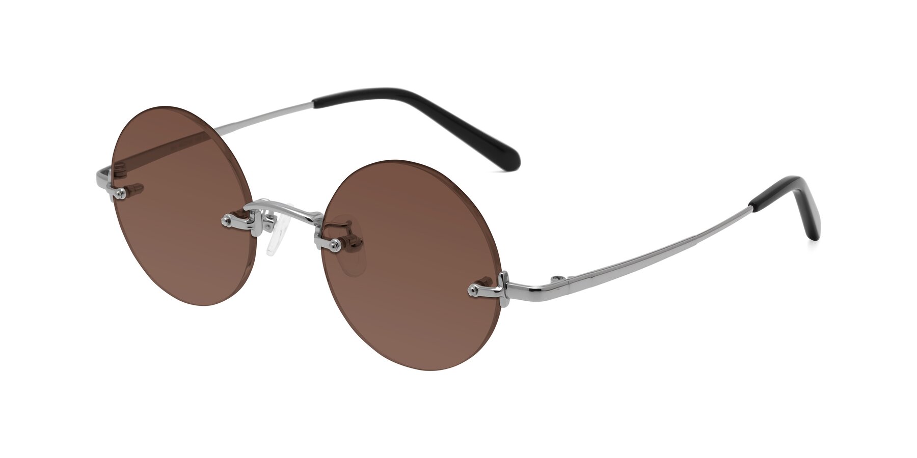 Angle of Jen in Silver with Brown Tinted Lenses