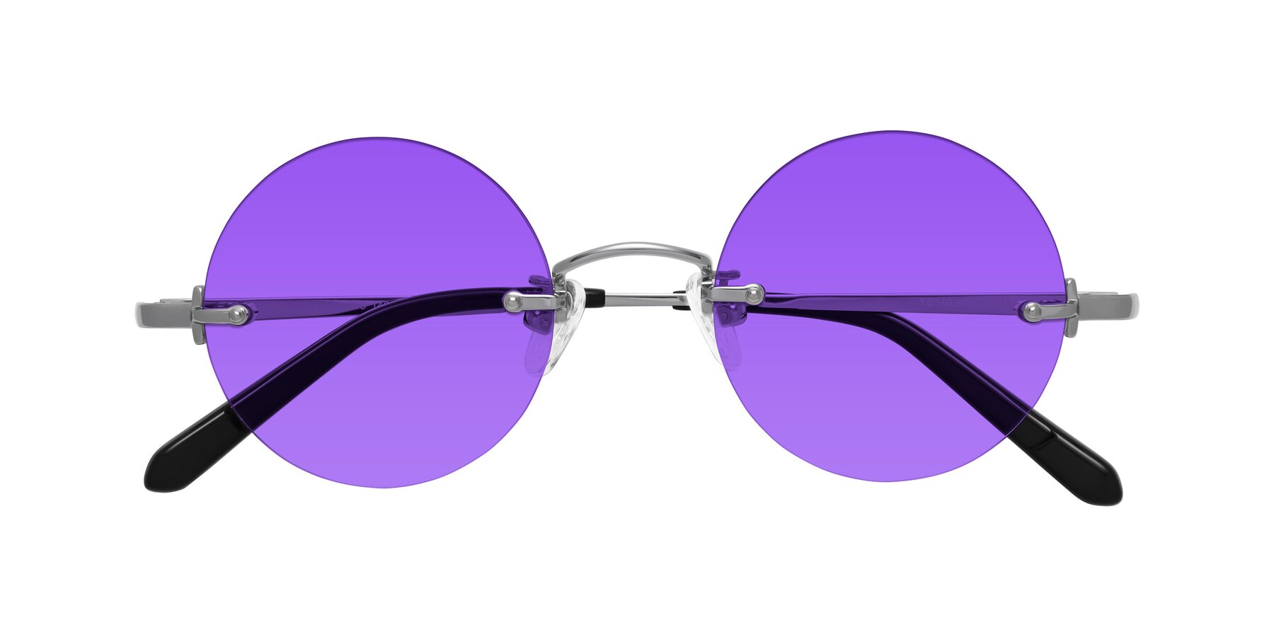 Folded Front of Jen in Silver with Purple Tinted Lenses