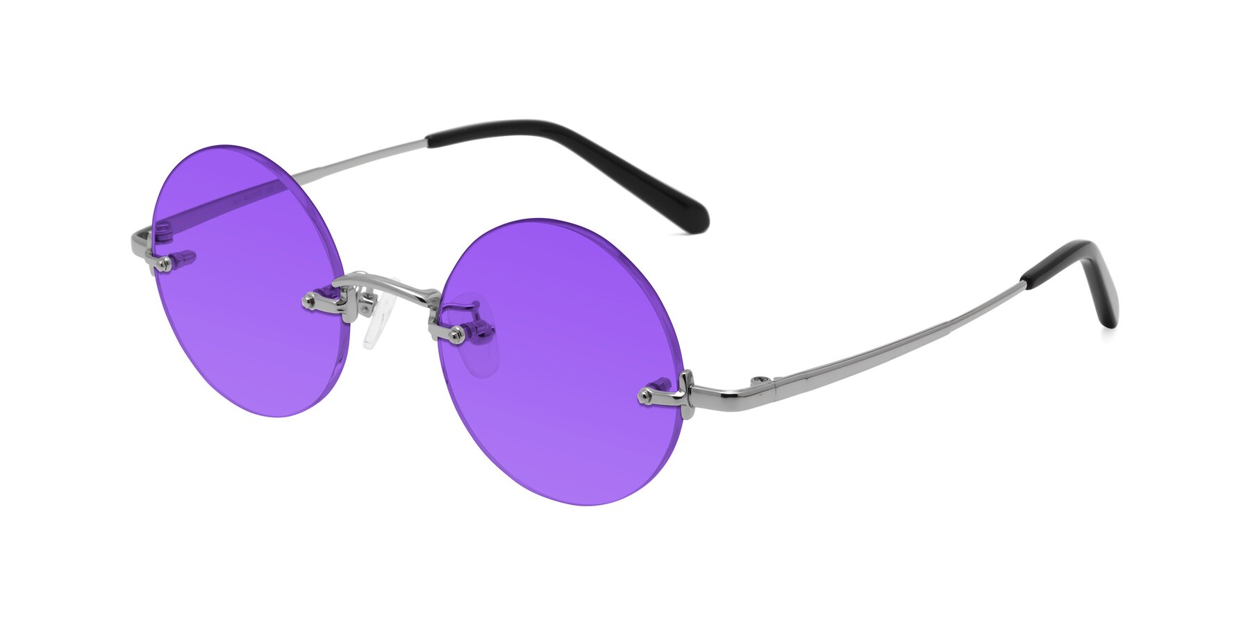 Angle of Jen in Silver with Purple Tinted Lenses