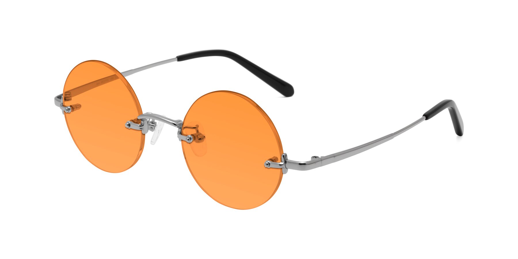 Angle of Jen in Silver with Orange Tinted Lenses