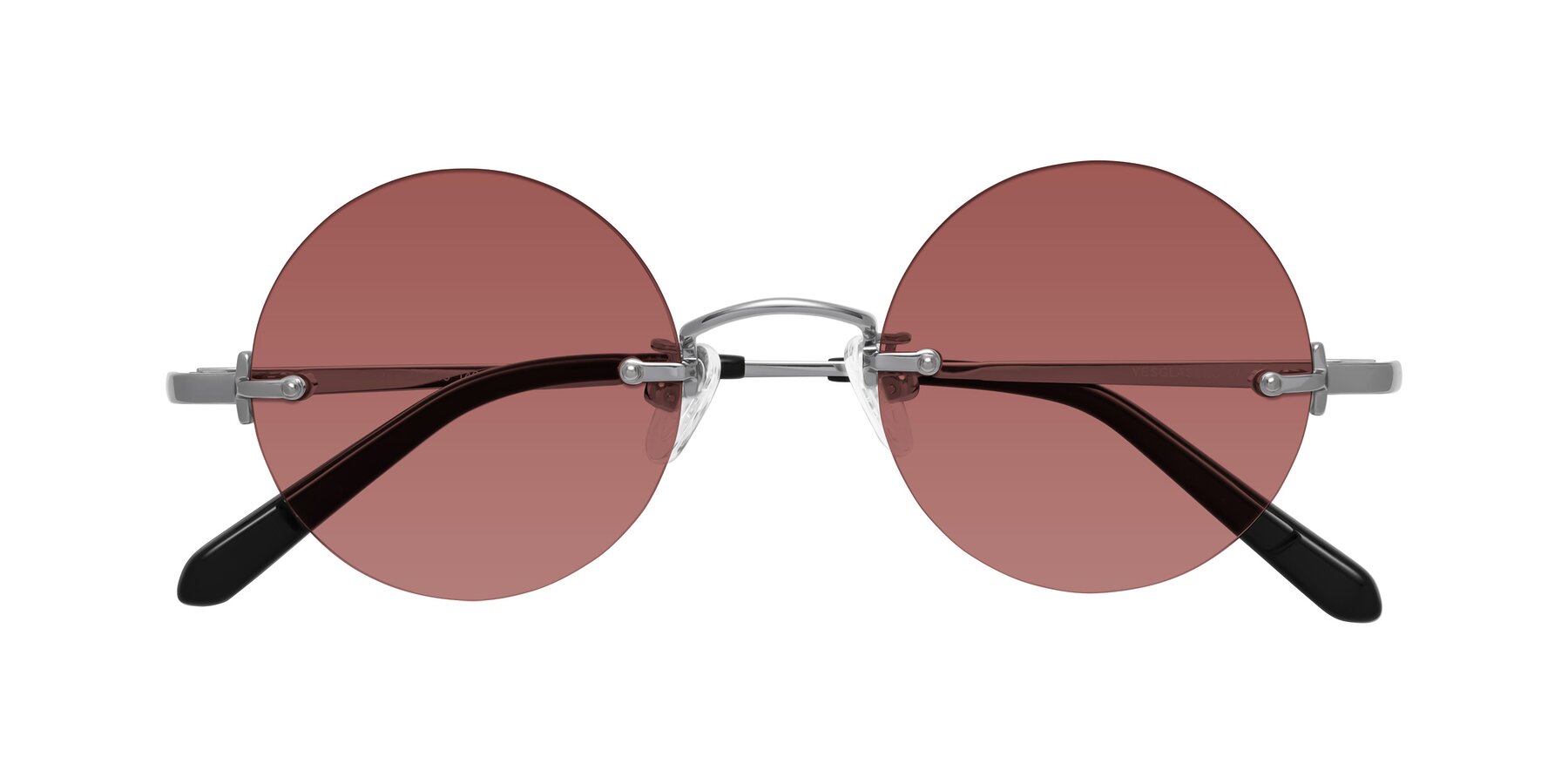 Folded Front of Jen in Silver with Garnet Tinted Lenses