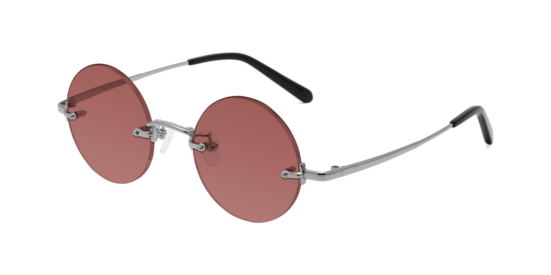 Angle of Jen in Silver with Garnet Tinted Lenses