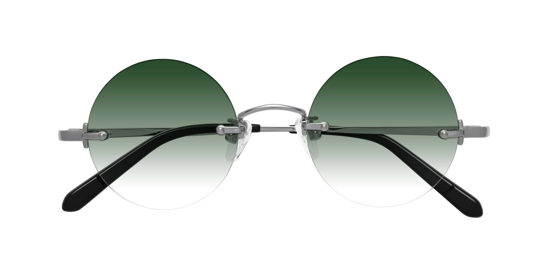 Folded Front of Jen in Silver with Green Gradient Lenses