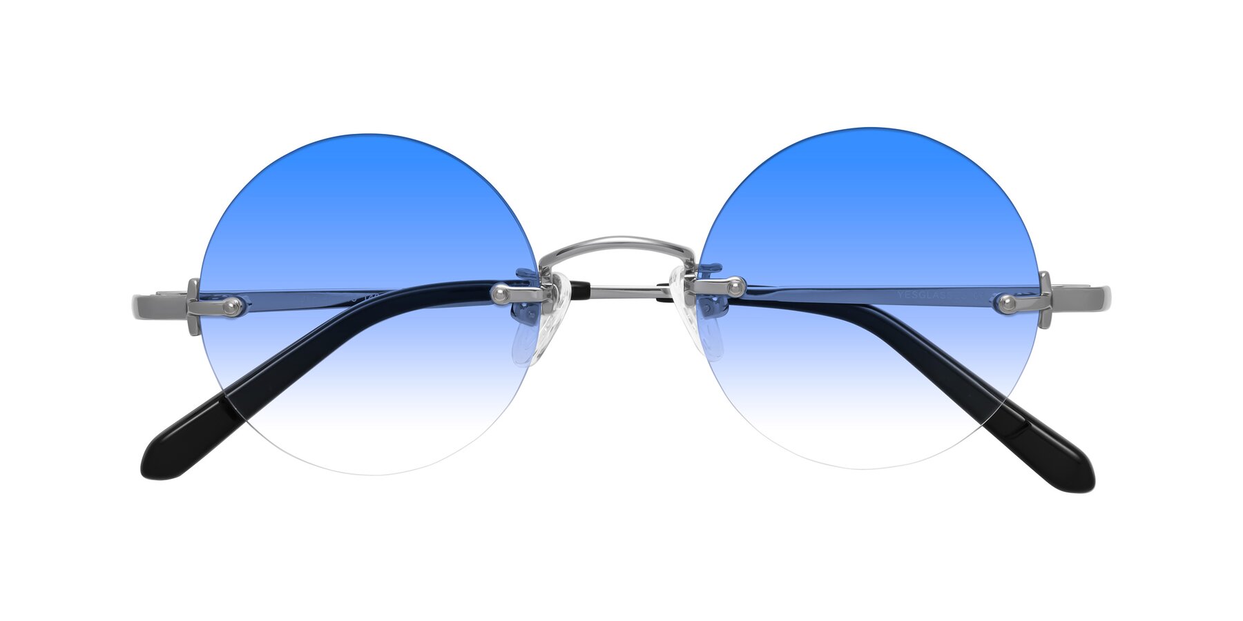 Folded Front of Jen in Silver with Blue Gradient Lenses