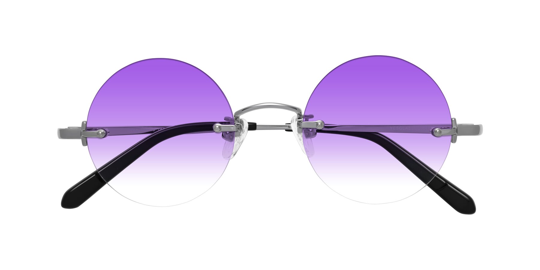 Folded Front of Jen in Silver with Purple Gradient Lenses