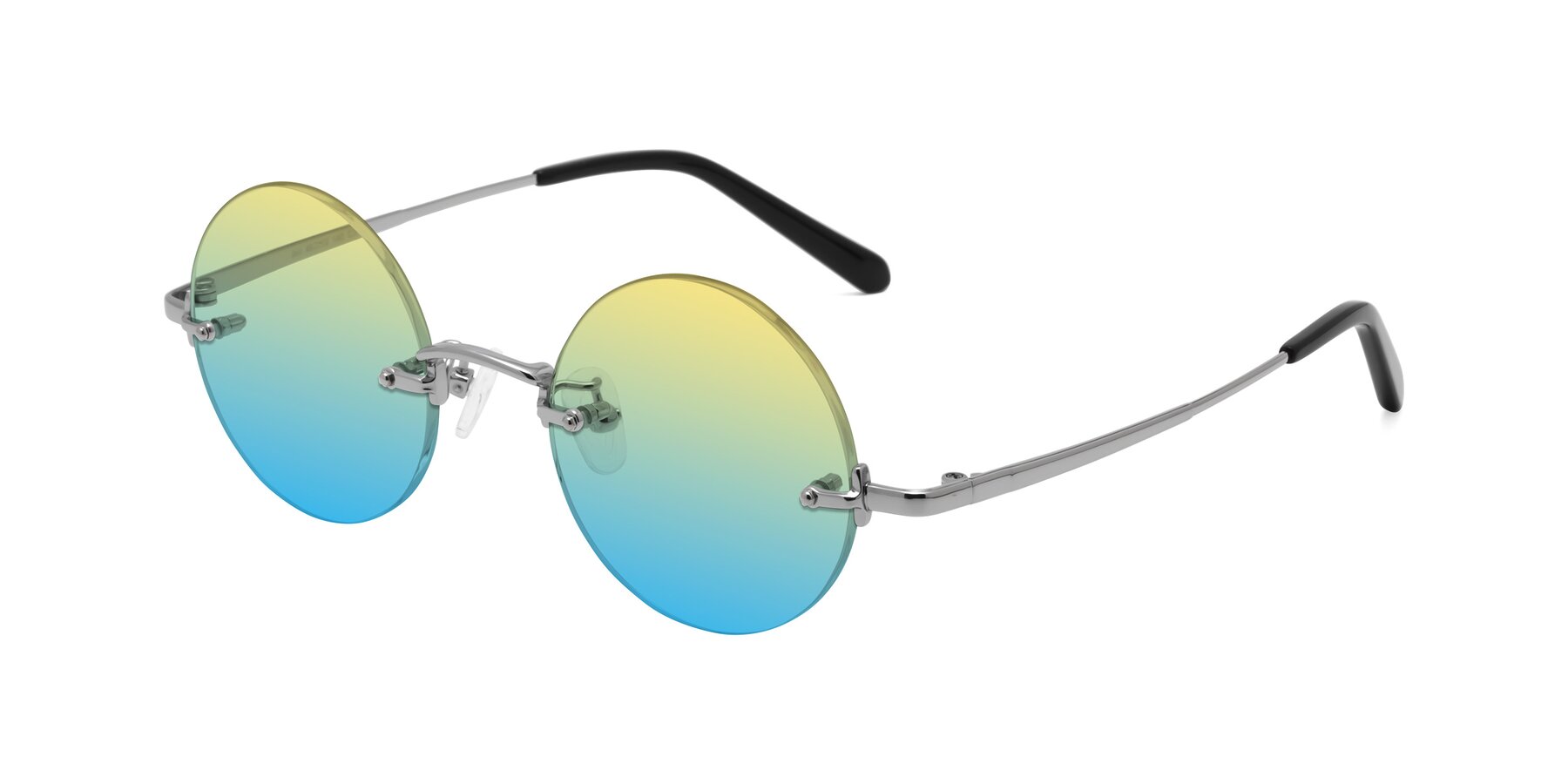 Angle of Jen in Silver with Yellow / Blue Gradient Lenses