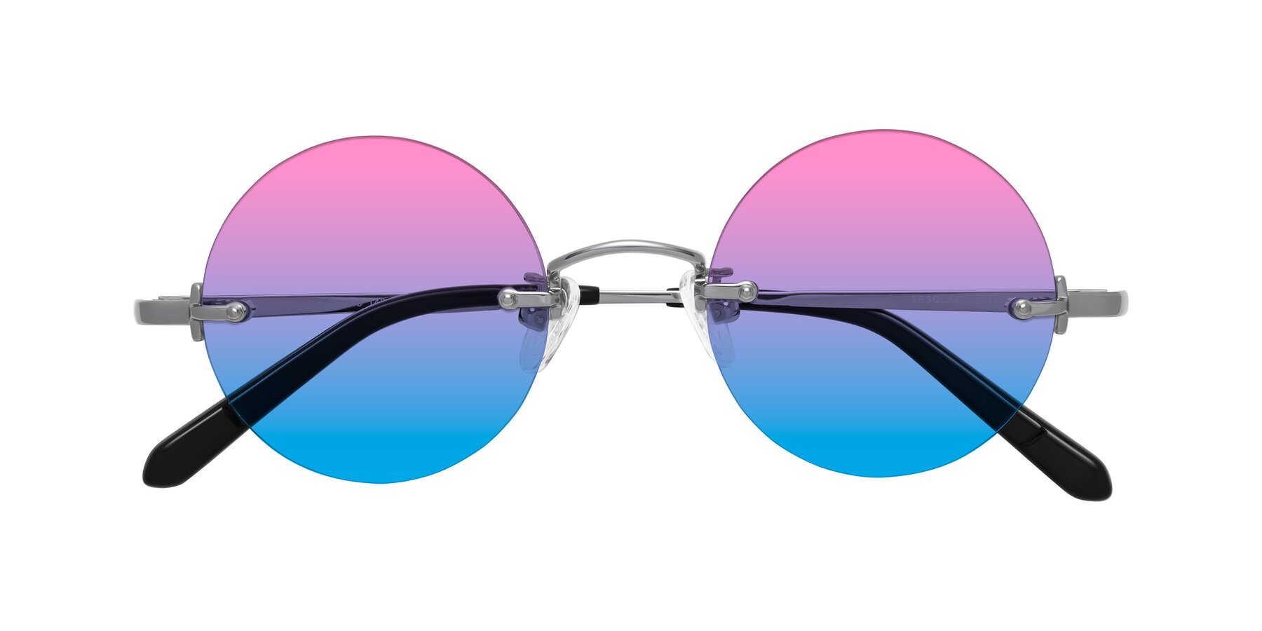 Folded Front of Jen in Silver with Pink / Blue Gradient Lenses