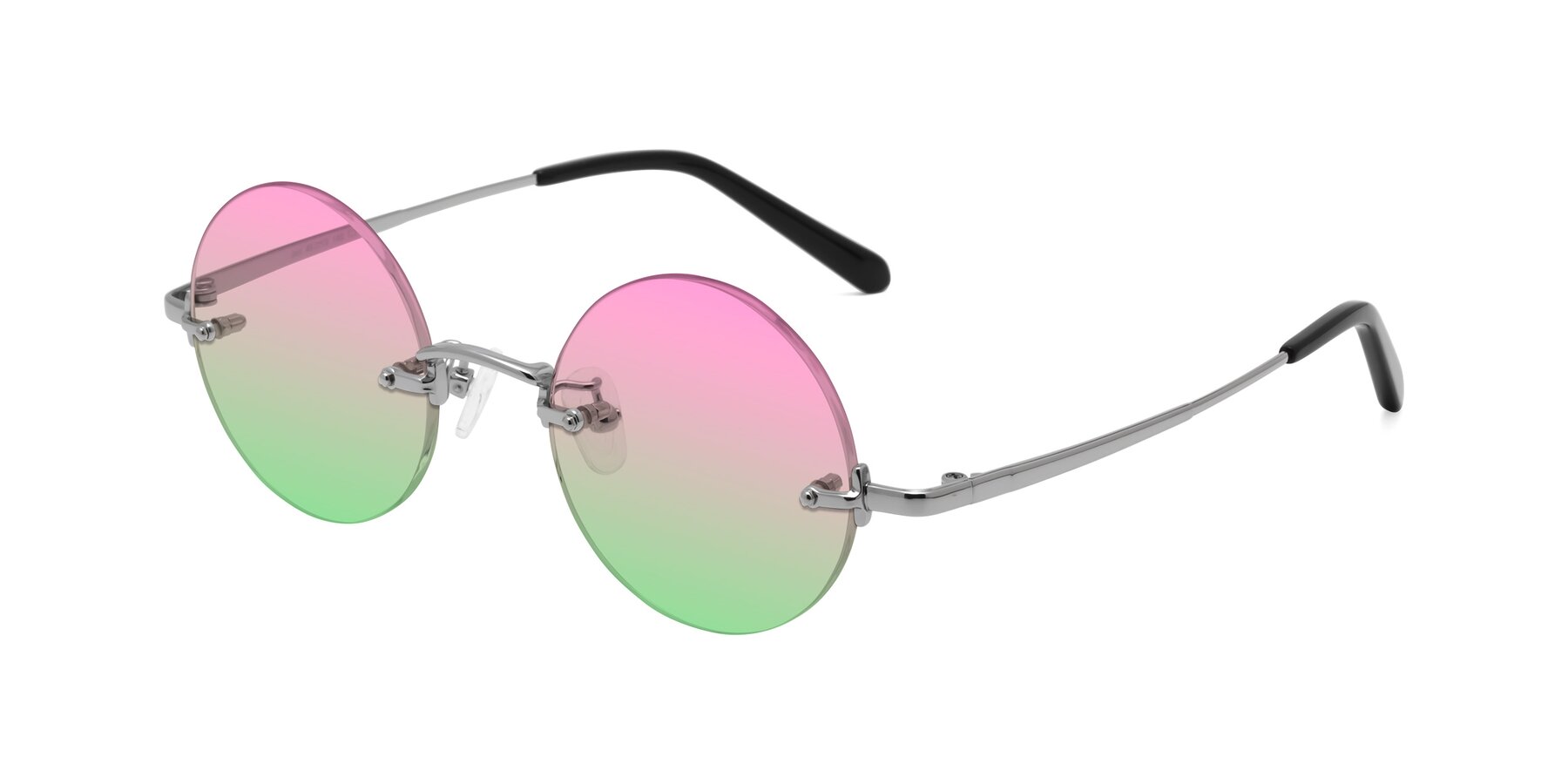 Angle of Jen in Silver with Pink / Green Gradient Lenses