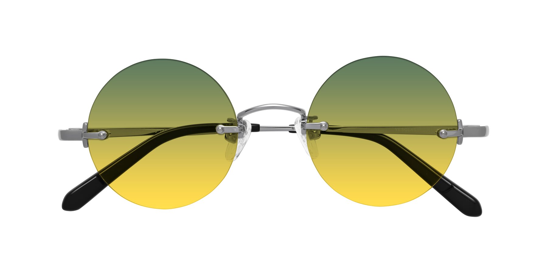 Folded Front of Jen in Silver with Green / Yellow Gradient Lenses