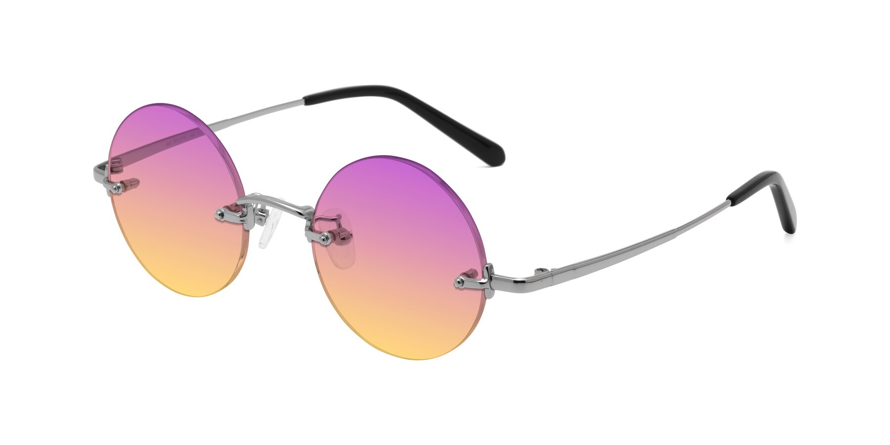 Angle of Jen in Silver with Purple / Yellow Gradient Lenses