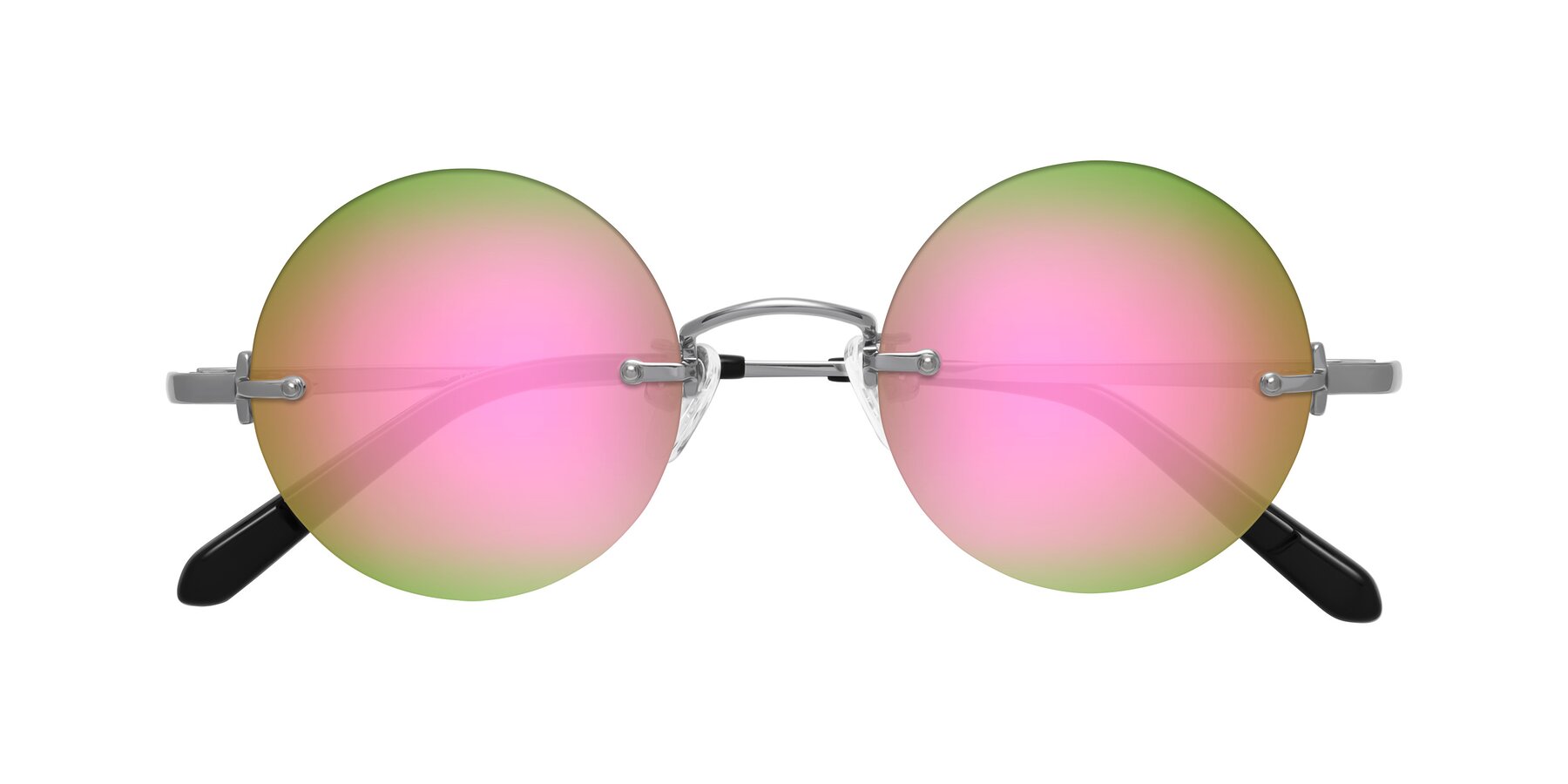 Folded Front of Jen in Silver with Pink Mirrored Lenses