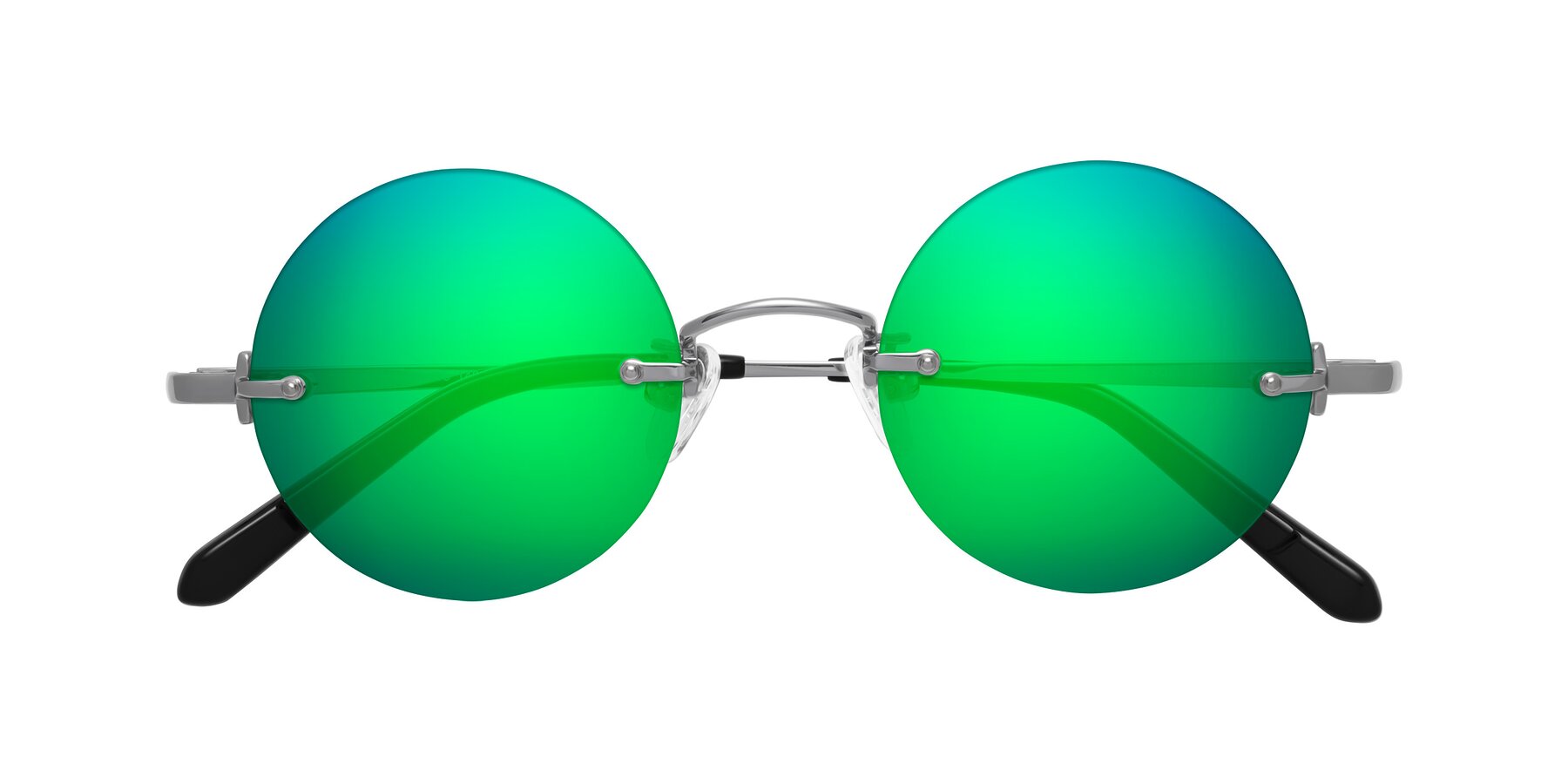 Folded Front of Jen in Silver with Green Mirrored Lenses