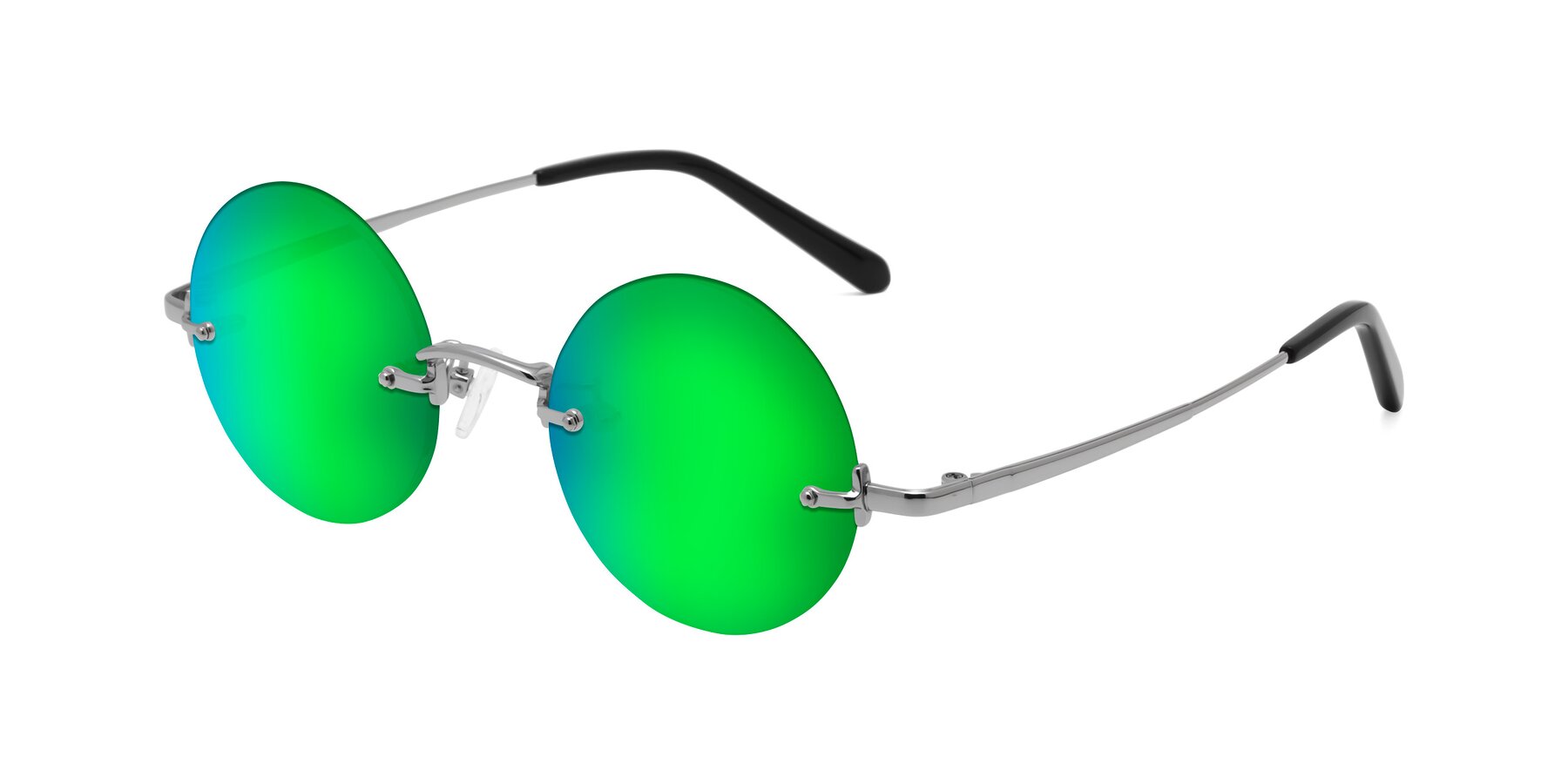 Angle of Jen in Silver with Green Mirrored Lenses