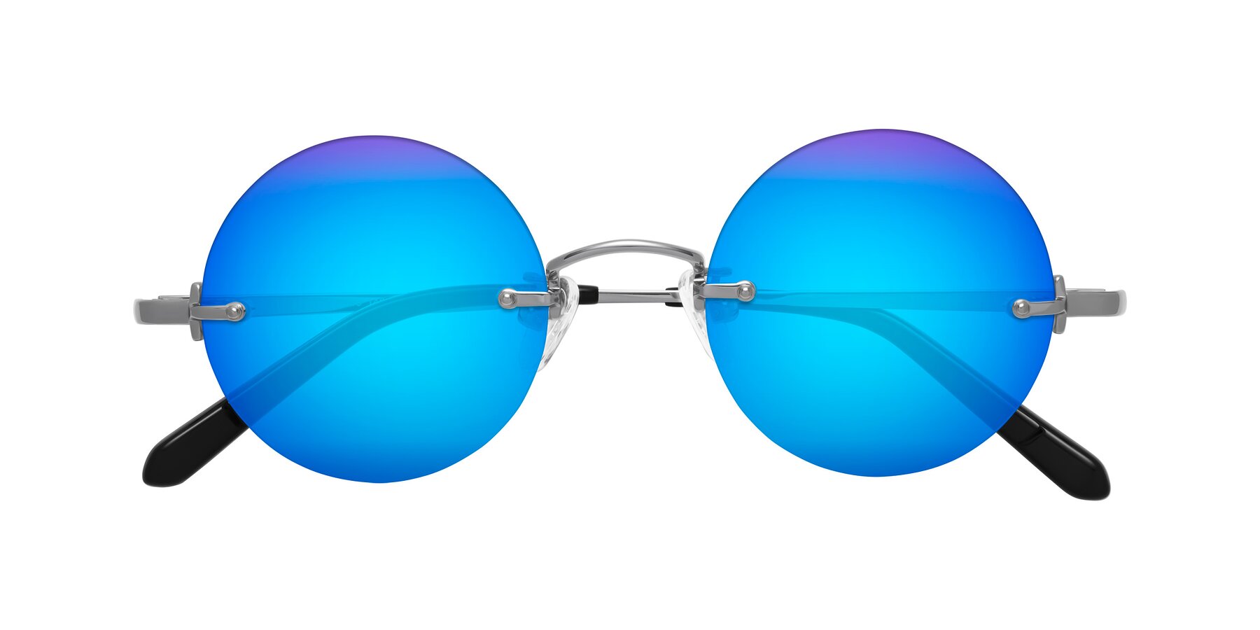 Folded Front of Jen in Silver with Blue Mirrored Lenses