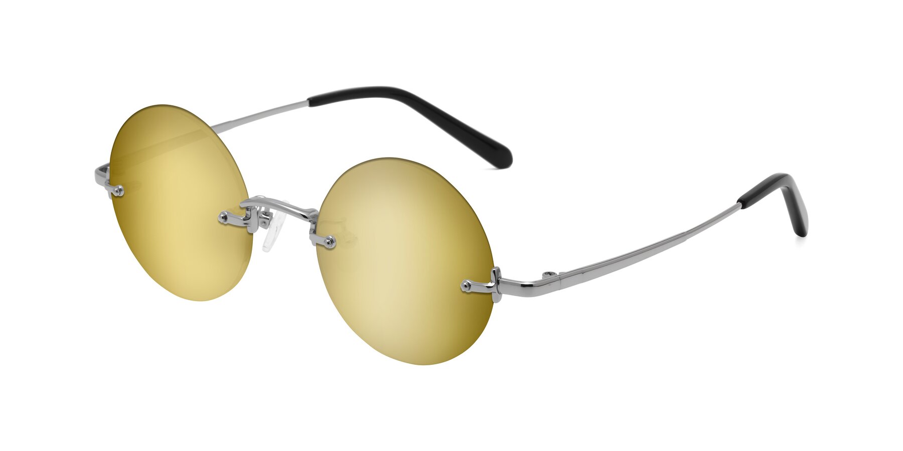 Angle of Jen in Silver with Gold Mirrored Lenses