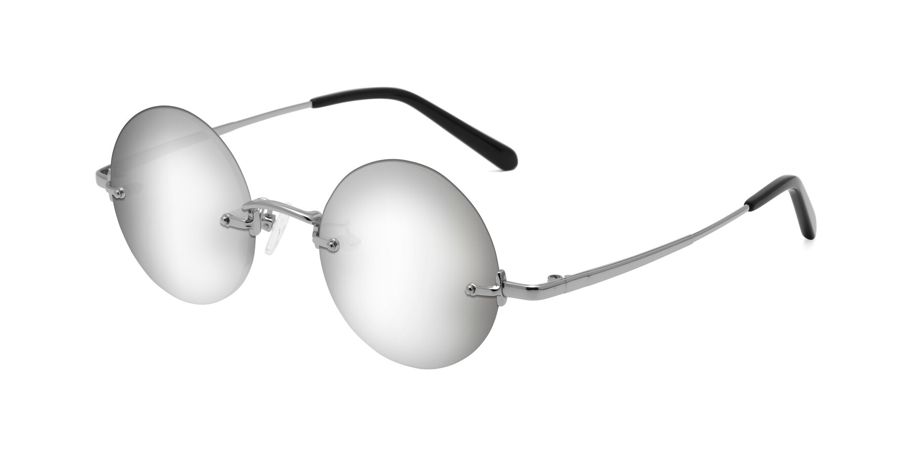 Angle of Jen in Silver with Silver Mirrored Lenses