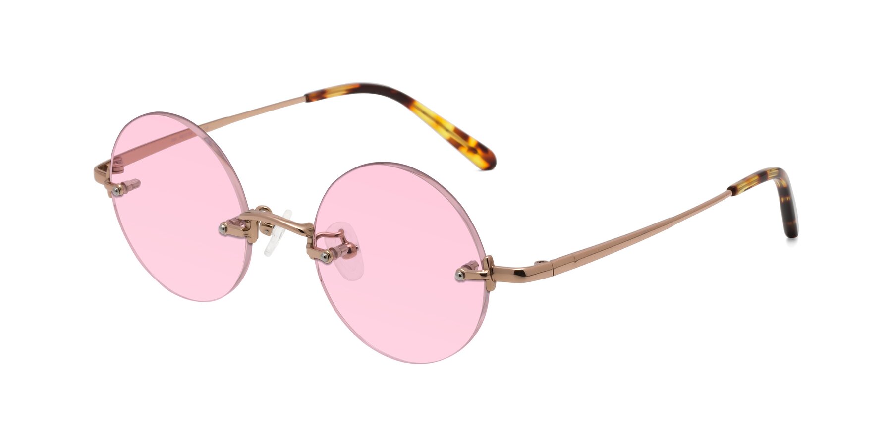 Angle of Jen in Rose Gold with Light Pink Tinted Lenses