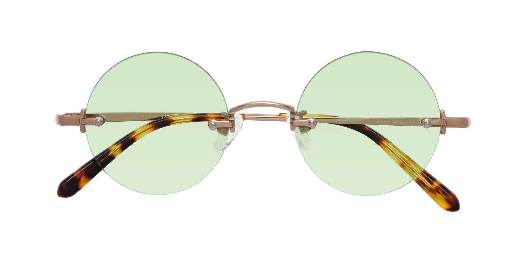 Folded Front of Jen in Rose Gold with Light Green Tinted Lenses