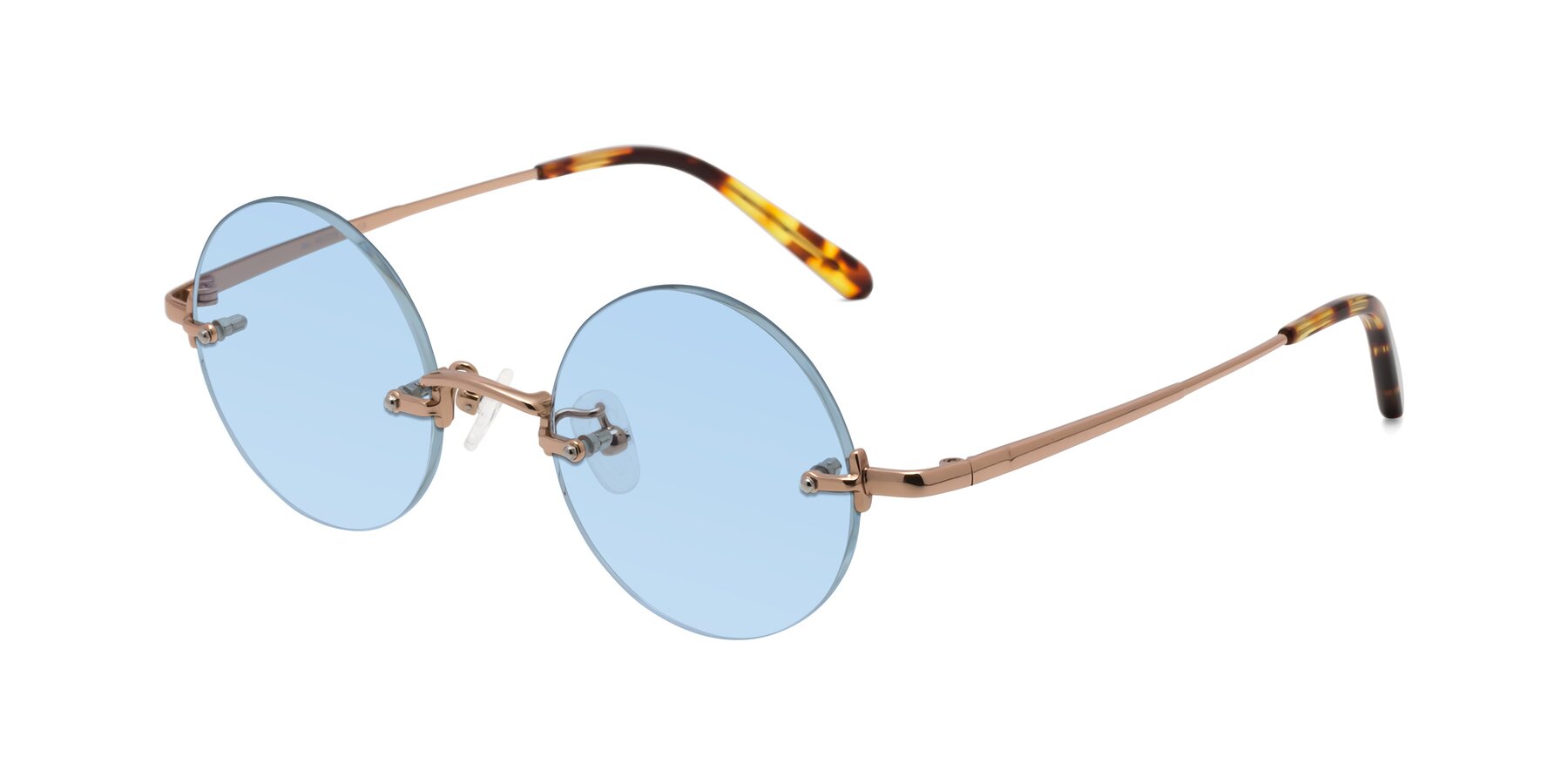 Angle of Jen in Rose Gold with Light Blue Tinted Lenses