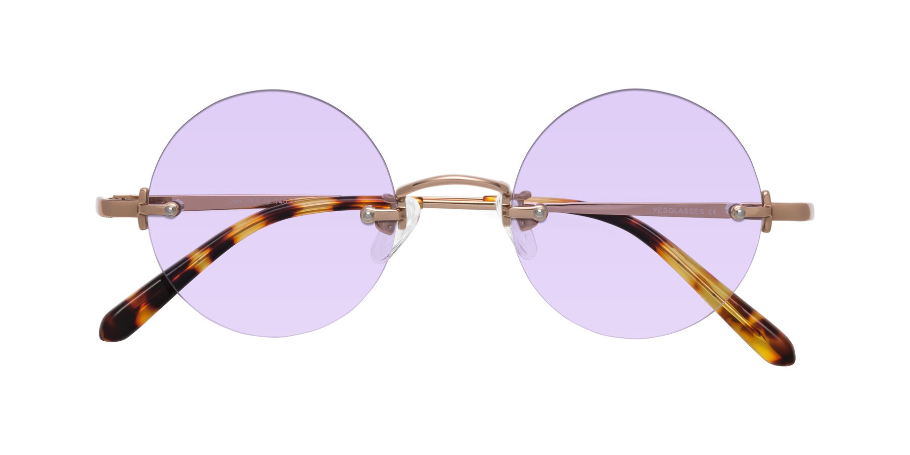 Folded Front of Jen in Rose Gold with Light Purple Tinted Lenses