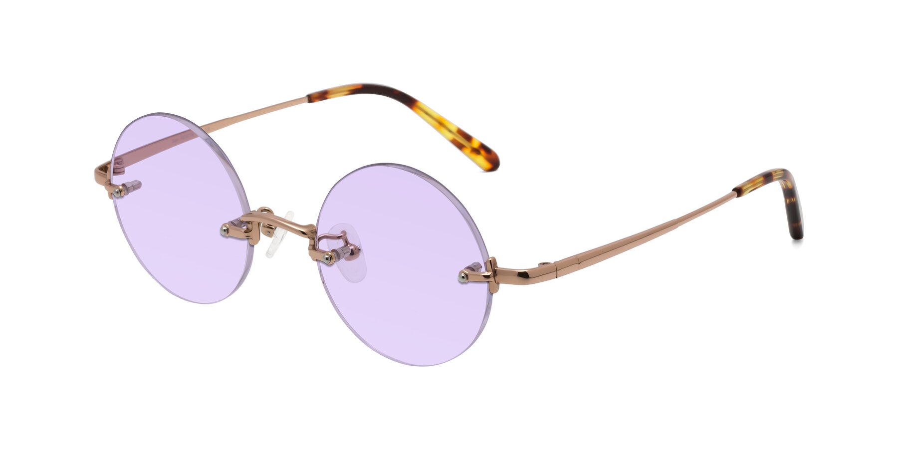 Angle of Jen in Rose Gold with Light Purple Tinted Lenses