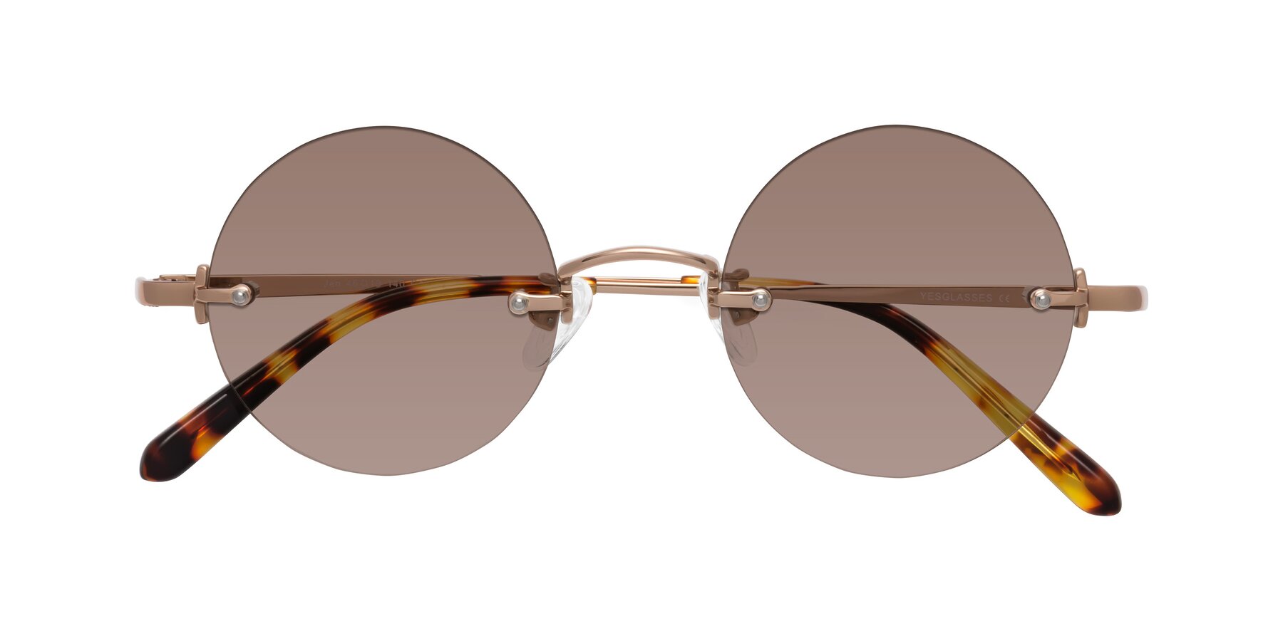 Folded Front of Jen in Rose Gold with Medium Brown Tinted Lenses