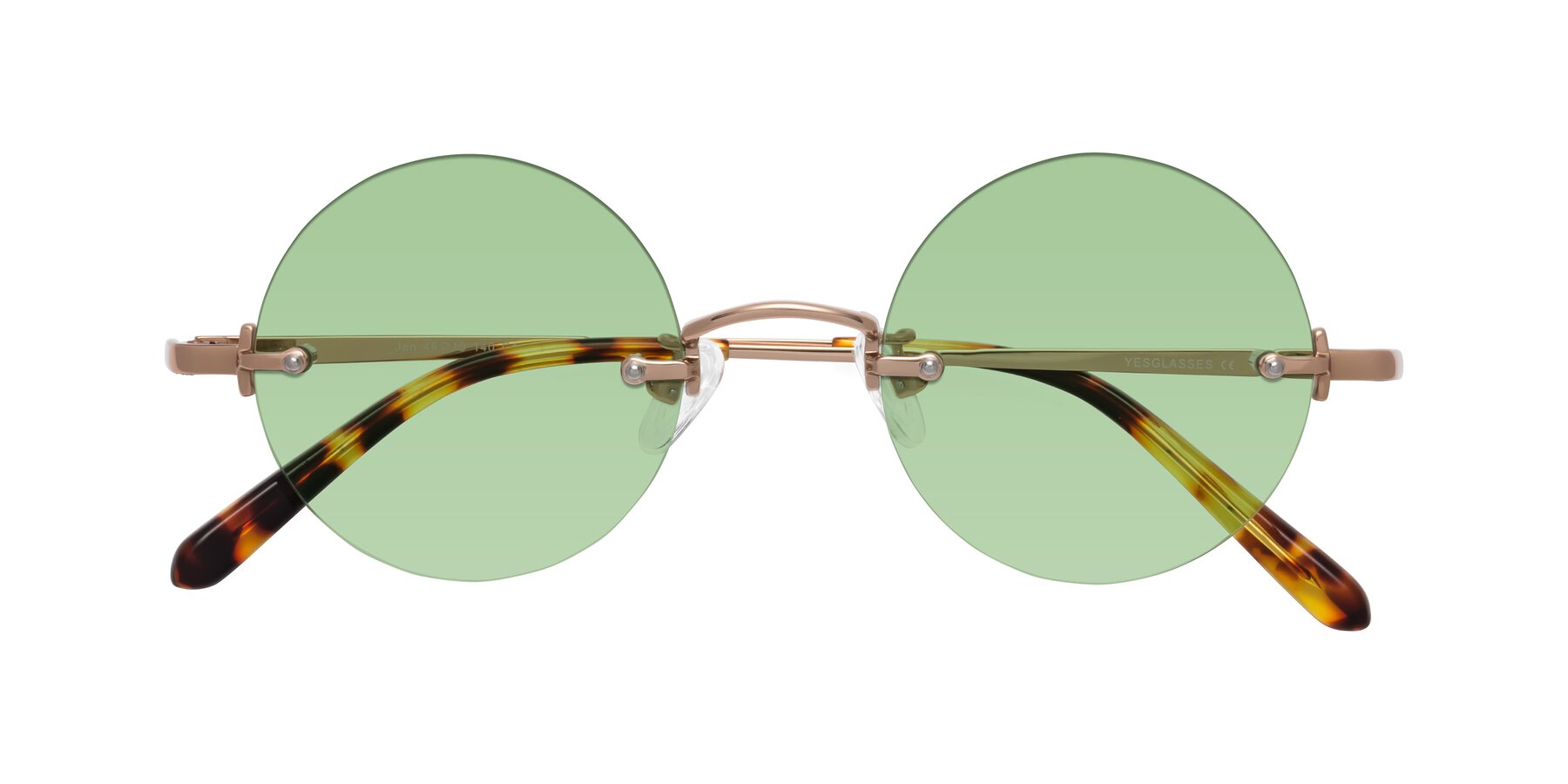 Folded Front of Jen in Rose Gold with Medium Green Tinted Lenses