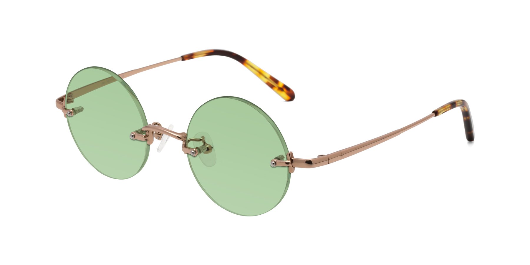 Angle of Jen in Rose Gold with Medium Green Tinted Lenses