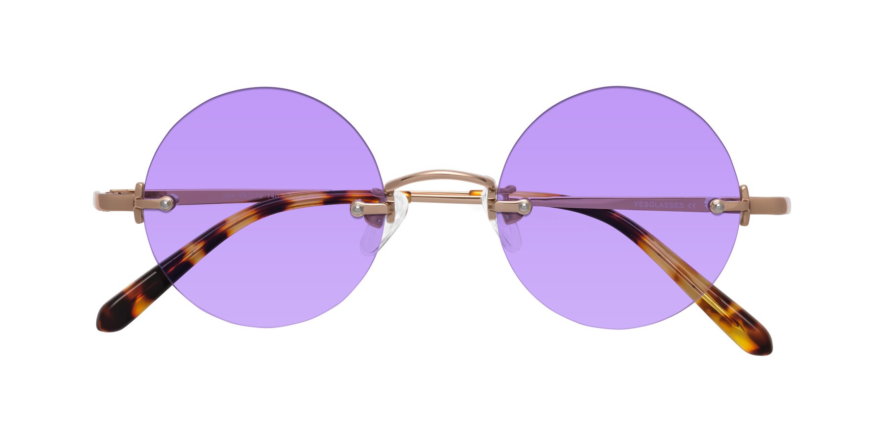 Folded Front of Jen in Rose Gold with Medium Purple Tinted Lenses