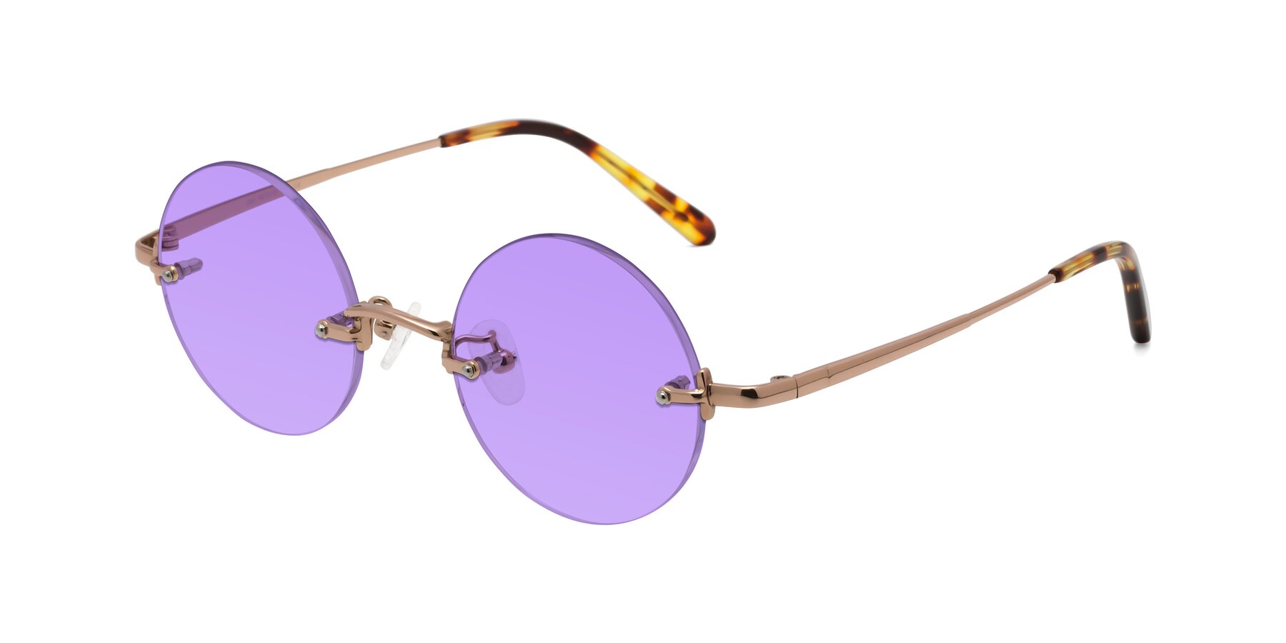 Angle of Jen in Rose Gold with Medium Purple Tinted Lenses