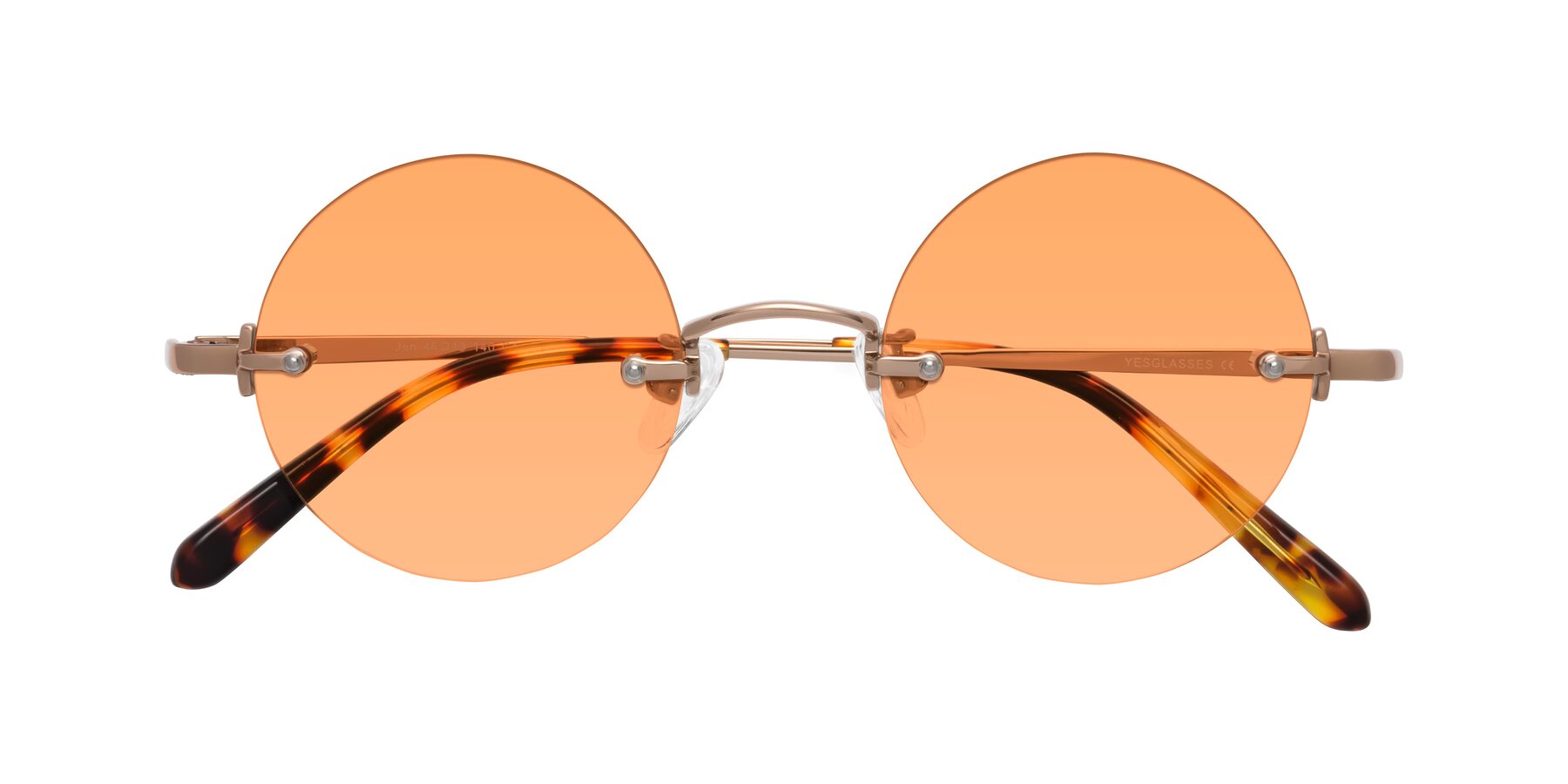 Folded Front of Jen in Rose Gold with Medium Orange Tinted Lenses