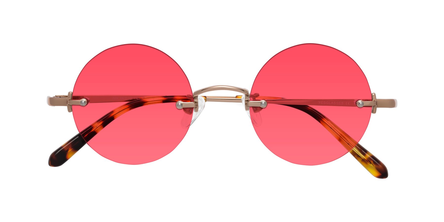 Folded Front of Jen in Rose Gold with Red Tinted Lenses