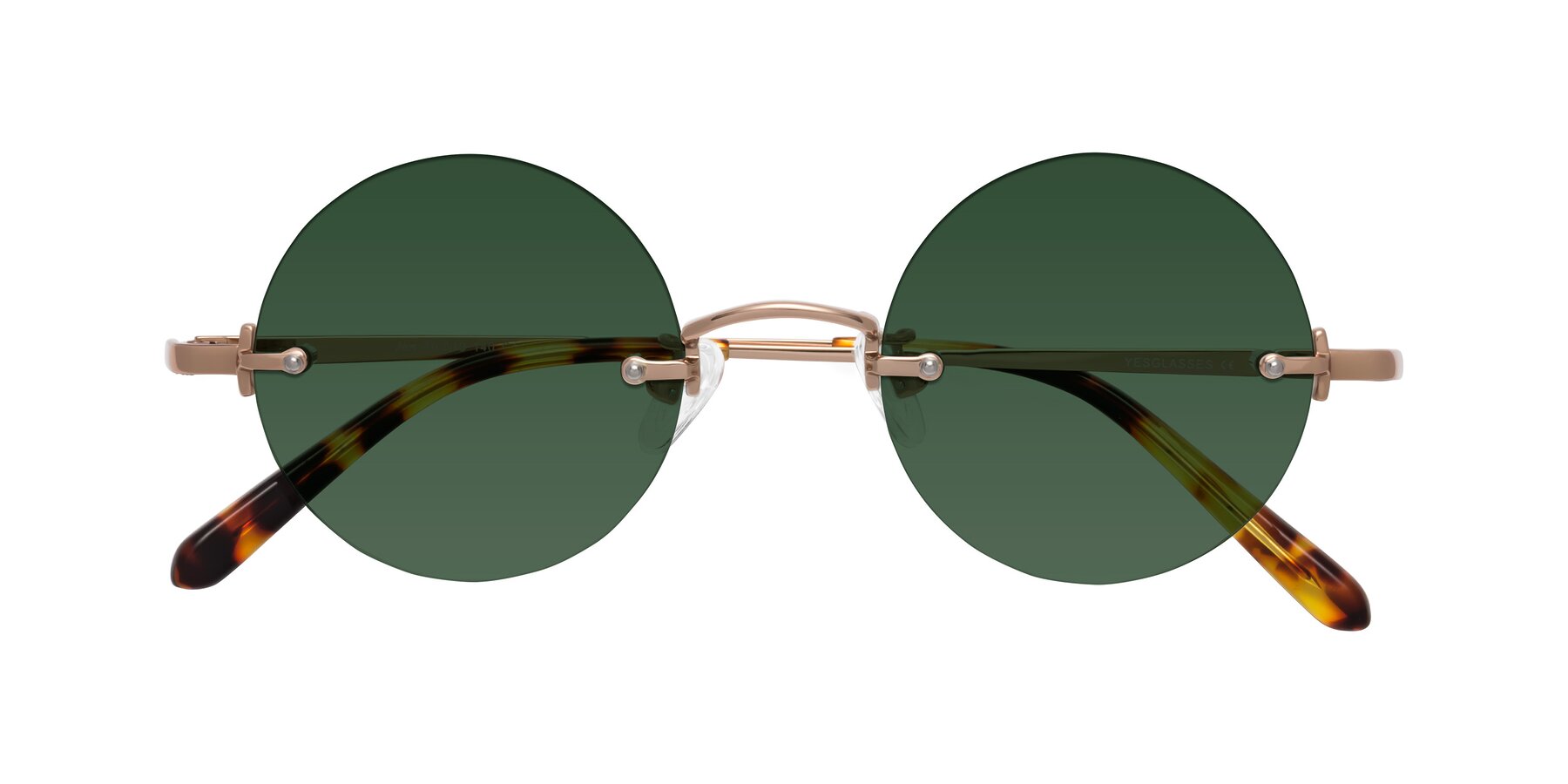 Folded Front of Jen in Rose Gold with Green Tinted Lenses