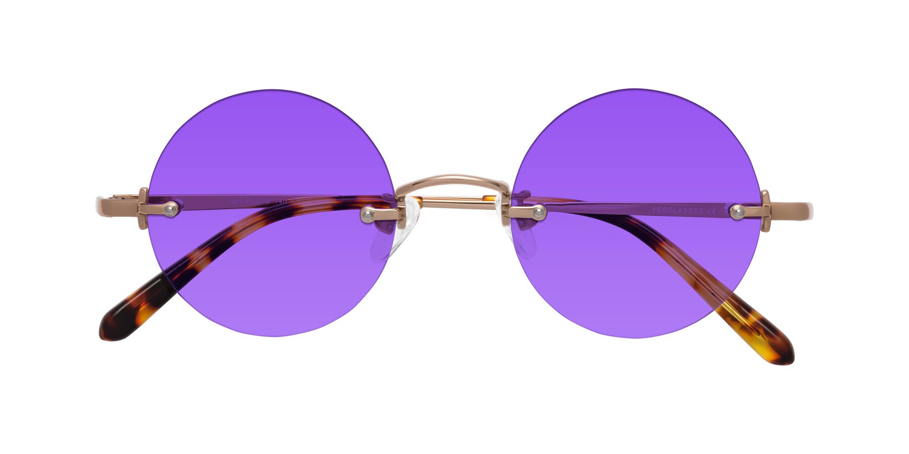 Folded Front of Jen in Rose Gold with Purple Tinted Lenses