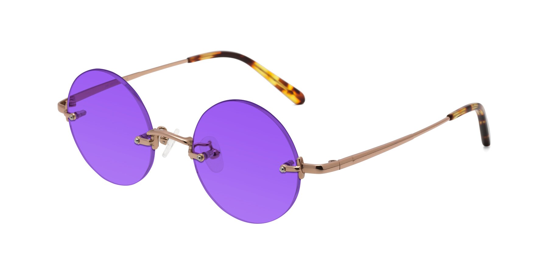 Angle of Jen in Rose Gold with Purple Tinted Lenses