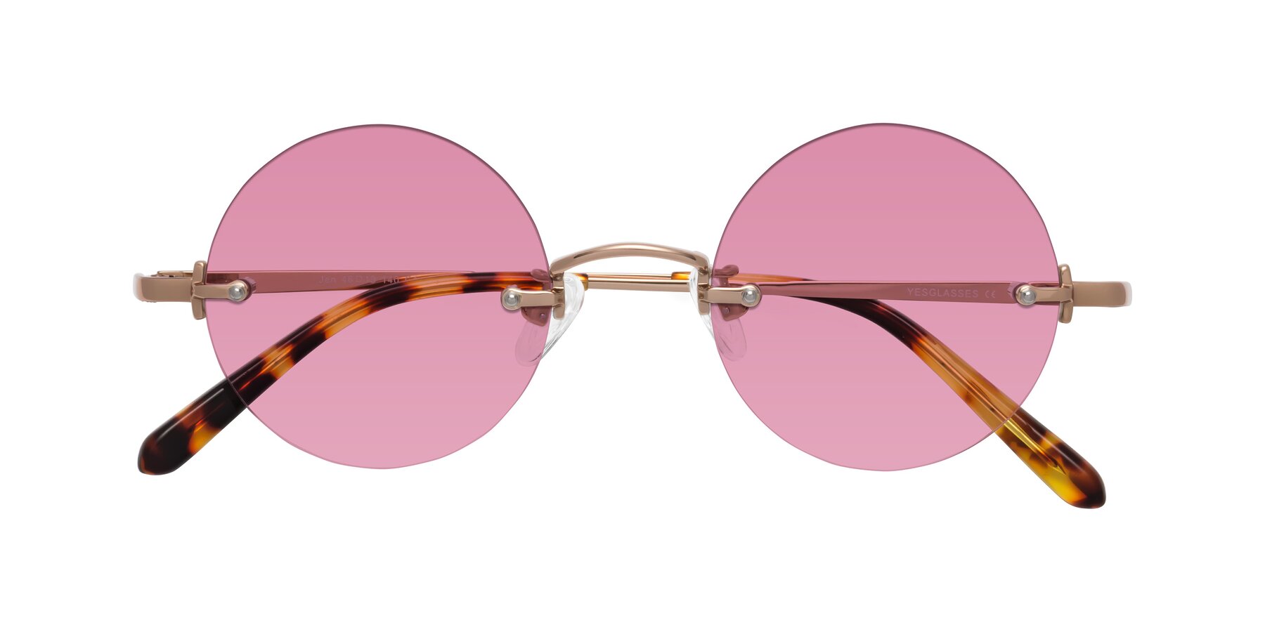 Folded Front of Jen in Rose Gold with Medium Wine Tinted Lenses