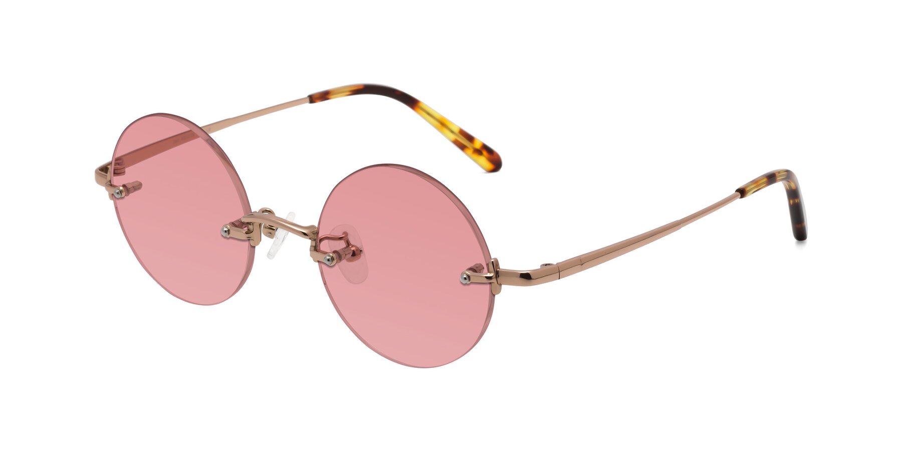 Angle of Jen in Rose Gold with Medium Garnet Tinted Lenses