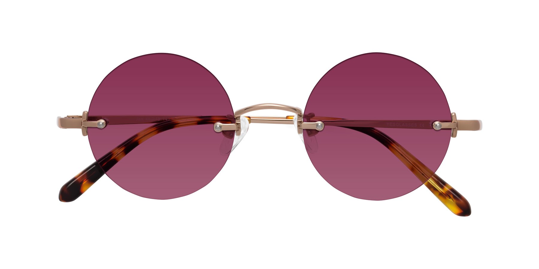 Folded Front of Jen in Rose Gold with Wine Tinted Lenses