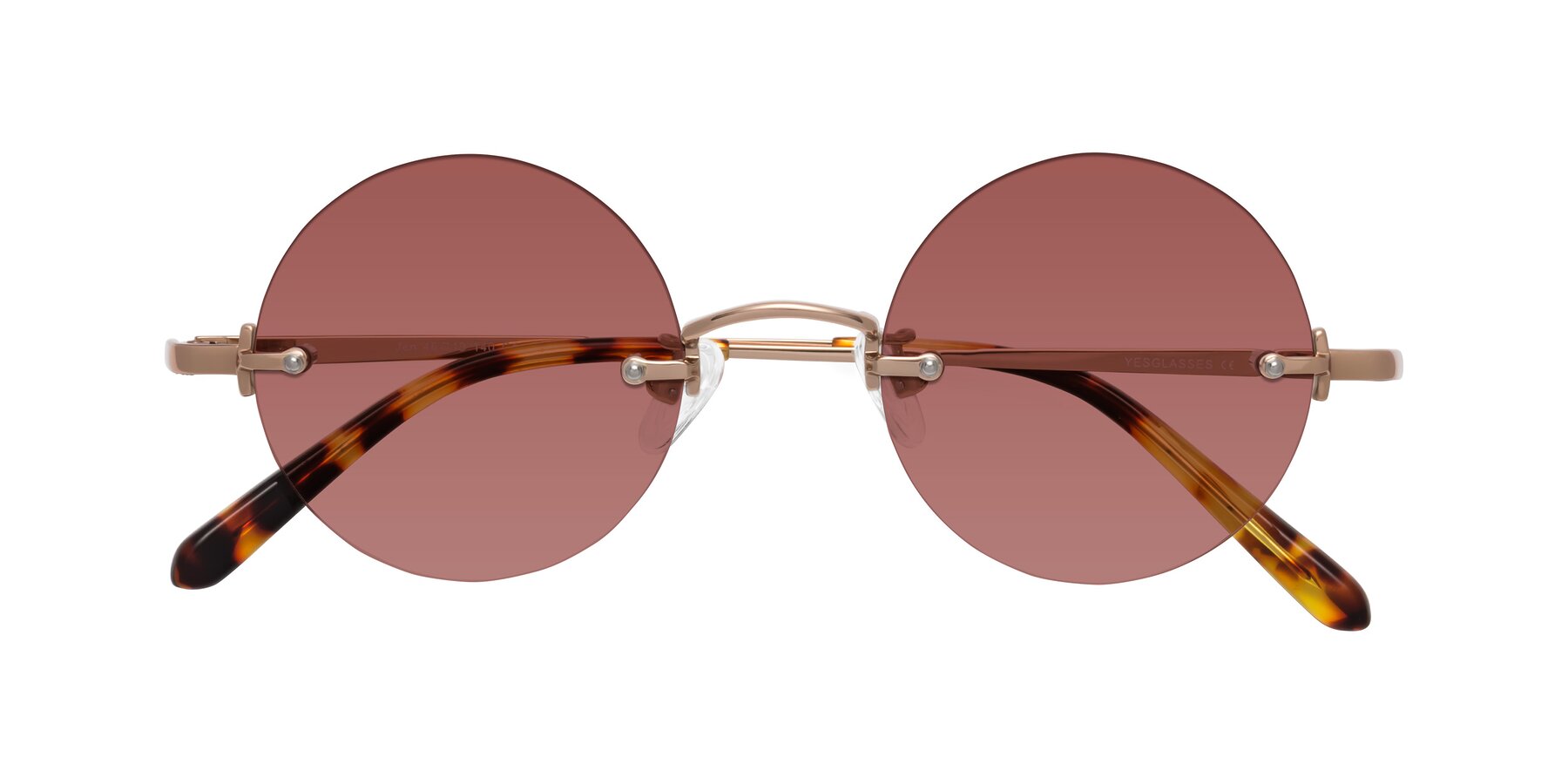 Folded Front of Jen in Rose Gold with Garnet Tinted Lenses