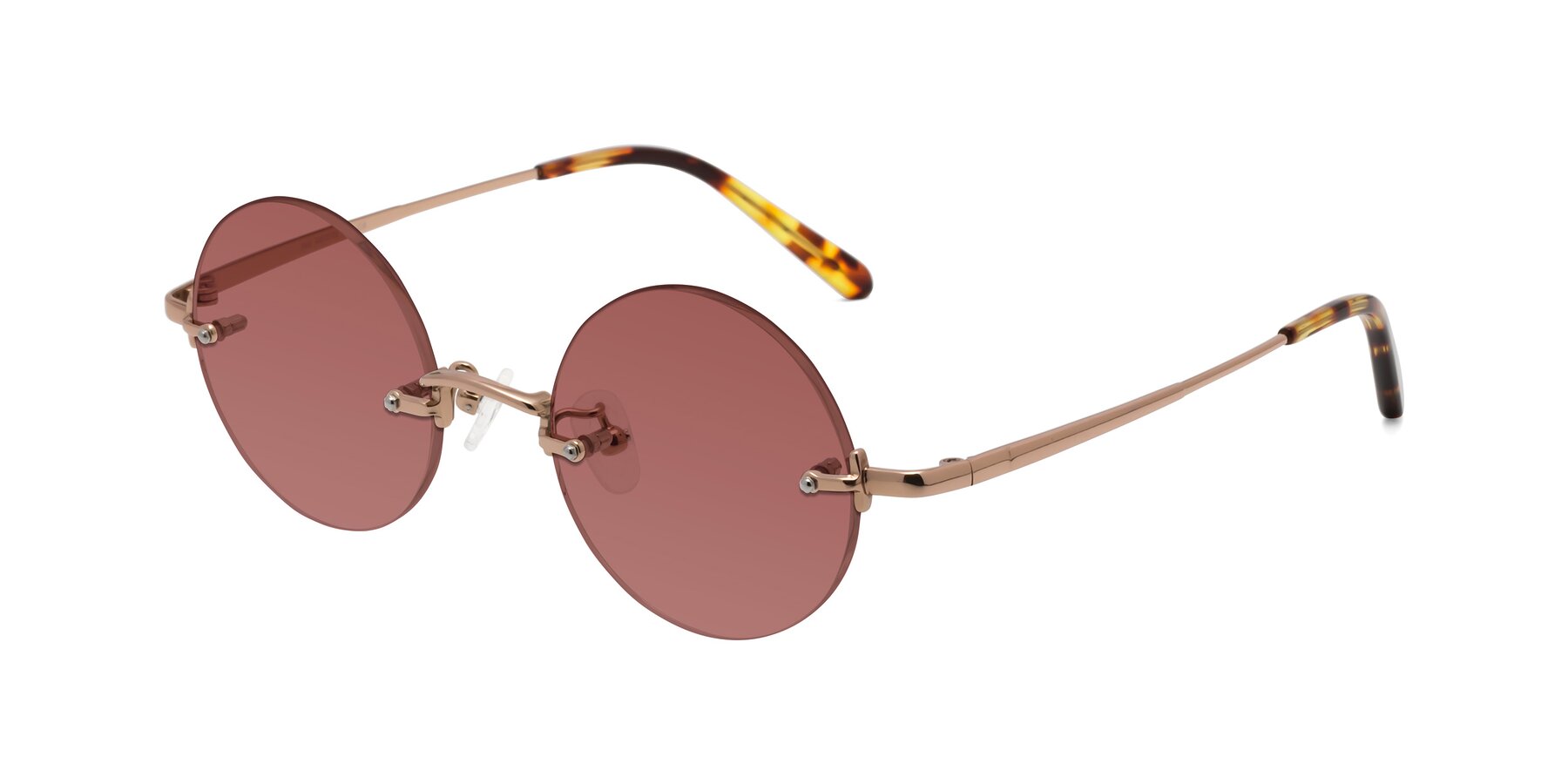 Angle of Jen in Rose Gold with Garnet Tinted Lenses