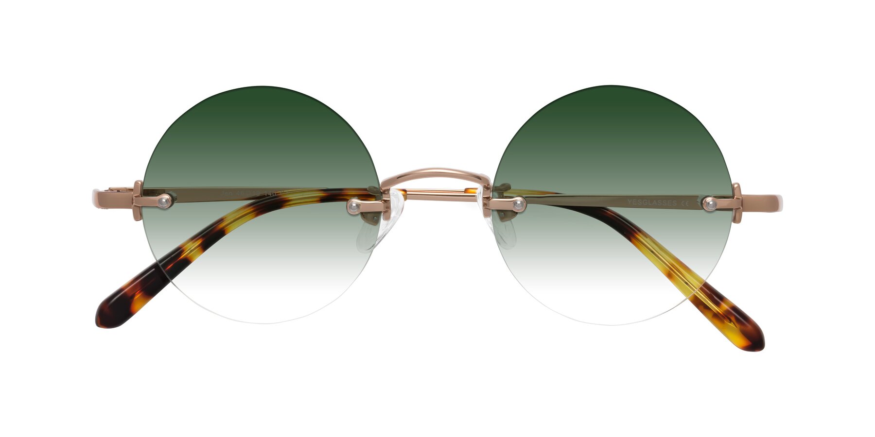 Folded Front of Jen in Rose Gold with Green Gradient Lenses